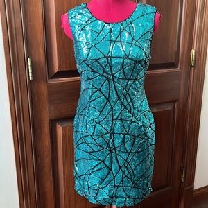 Forever 21   Special event Dress  Black/ Aqua  micro sequins    Bodycon   Size M